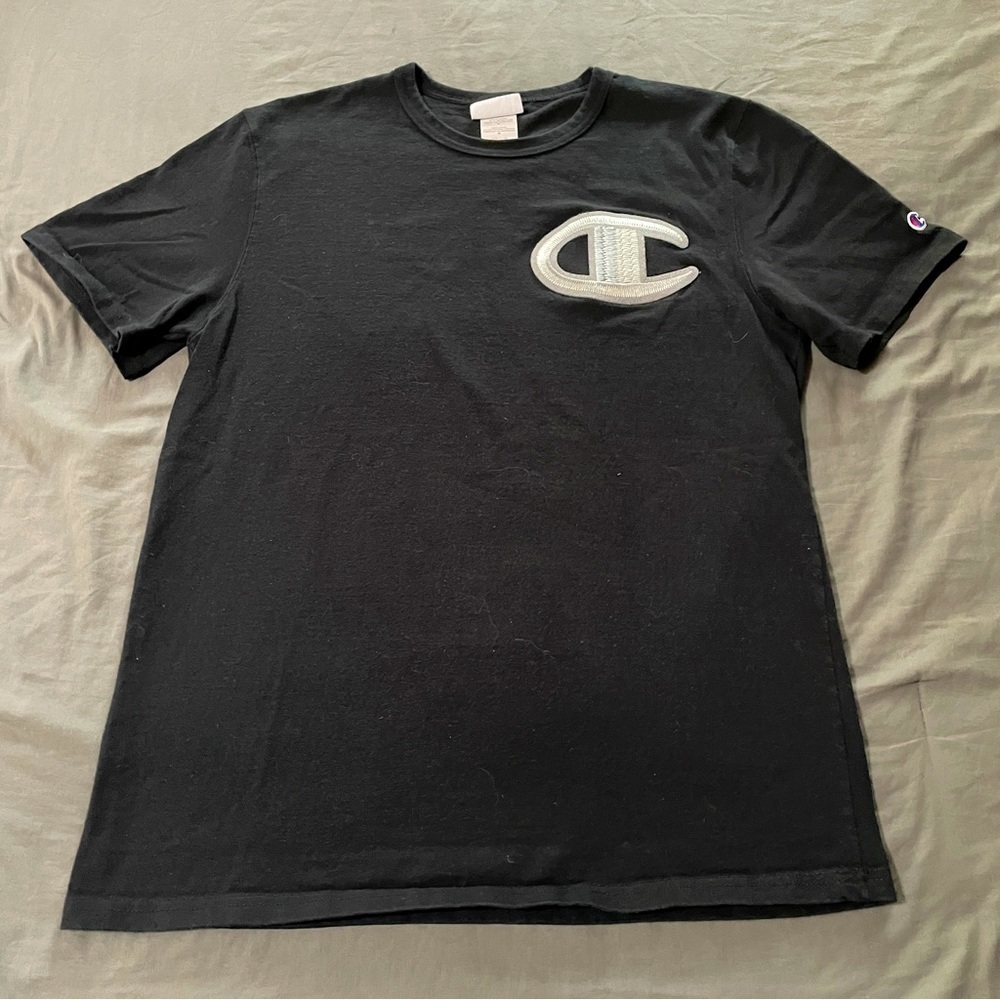Champion Men's Heritage Big C Patch Short Sleeve T-Shirt Black Size Medium